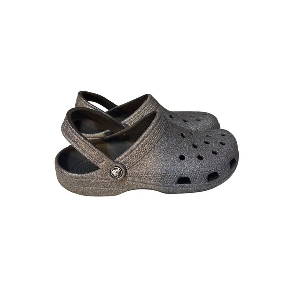 Crocs Classic Clog Black Glitter Silver Womens Size 10 Lightweight & Comfortable - Picture 4 of 8
